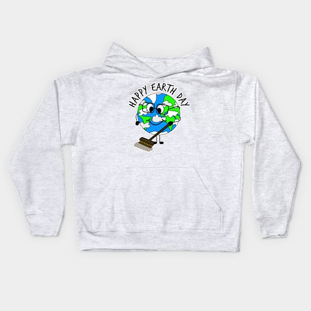 Happy Earth Day Planet Sweeping Cleaning Kids Hoodie by doodlerob